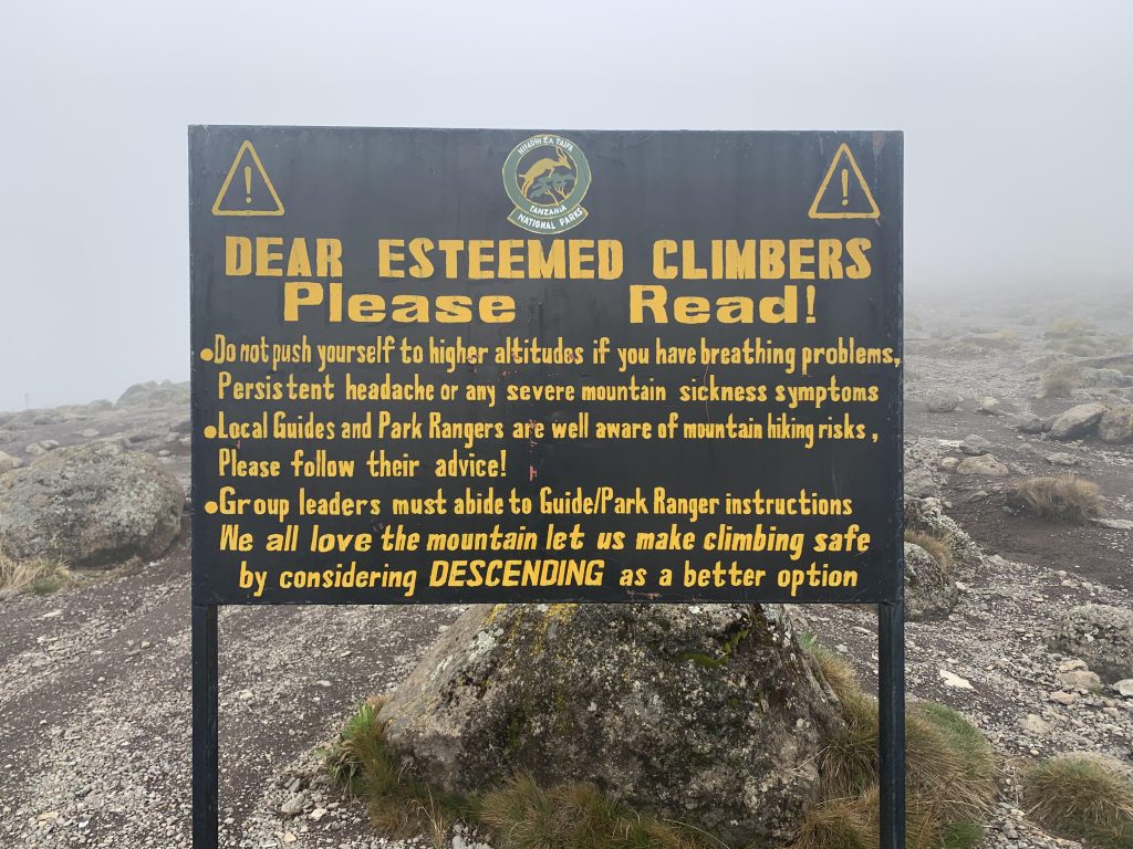 mount Kilimanjaro safety sign